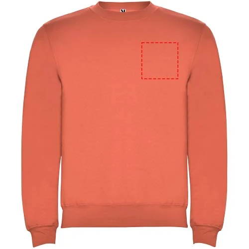 Clasica unisex sveter s výstrihom crewneck - Roly – korálová – tlačová plocha – Ľavá strana hrude
