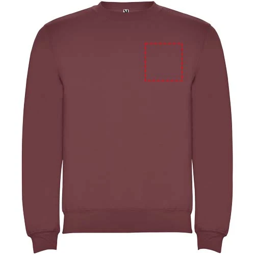 Clasica unisex sveter s výstrihom crewneck - Roly – bobulová červená – tlačová plocha – Ľavá strana hrude