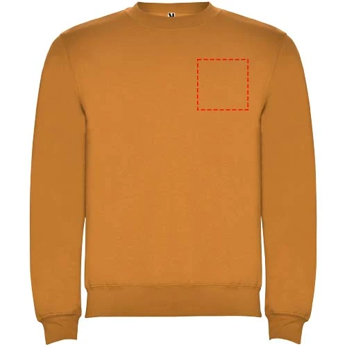 Clasica unisex sveter s výstrihom crewneck - Roly – kari žlutá – tlačová plocha – Ľavá strana hrude
