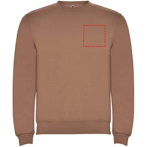 Clasica unisex sveter s výstrihom crewneck - Roly – moka – tlačová plocha – Ľavá strana hrude