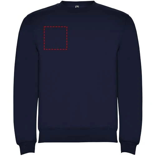 Clasica unisex sveter s výstrihom crewneck - Roly – námornícka modrá – tlačová plocha – Pravá strana hrude