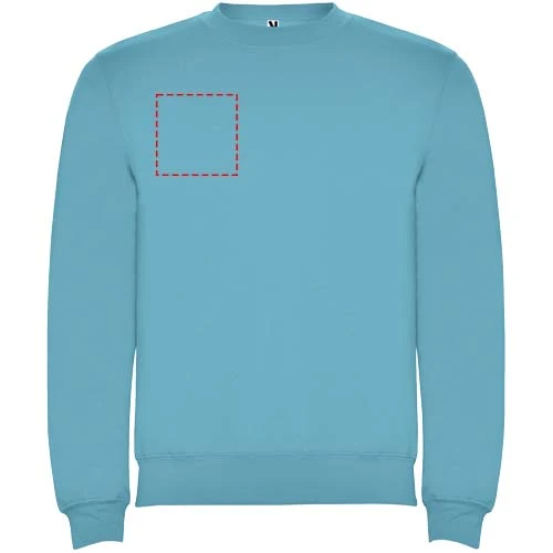 Clasica unisex sveter s výstrihom crewneck - Roly – tyrkysová – tlačová plocha – Pravá strana hrude