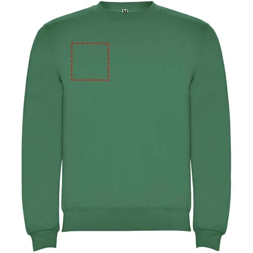 Clasica unisex sveter s výstrihom crewneck - Roly – kelly zelená – tlačová plocha – Pravá strana hrude