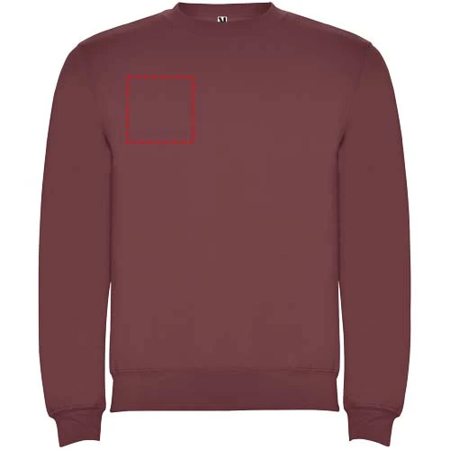 Clasica unisex sveter s výstrihom crewneck - Roly – bobulová červená – tlačová plocha – Pravá strana hrude