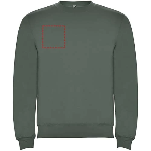 Clasica unisex sveter s výstrihom crewneck - Roly – vavřínová zelená – tlačová plocha – Pravá strana hrude
