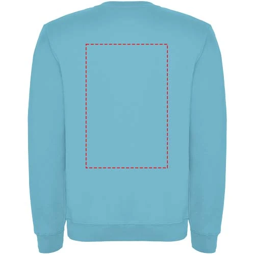 Clasica unisex sveter s výstrihom crewneck - Roly – tyrkysová – tlačová plocha – Horná časť chrbta