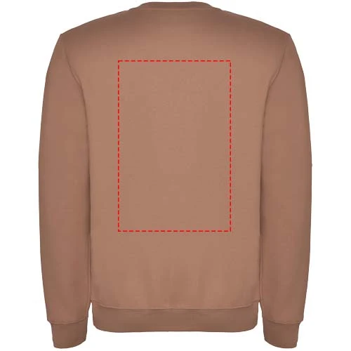Clasica unisex sveter s výstrihom crewneck - Roly – moka – tlačová plocha – Horná časť chrbta
