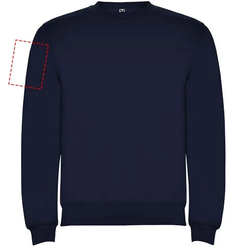 Clasica unisex sveter s výstrihom crewneck - Roly – námornícka modrá – tlačová plocha – Pravý biceps