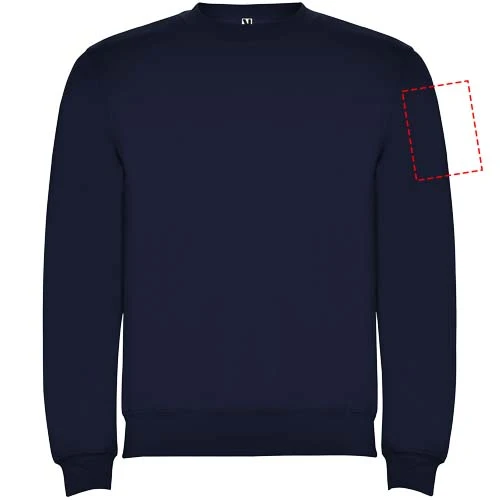 Clasica unisex sveter s výstrihom crewneck - Roly – námornícka modrá – tlačová plocha – Ľavý biceps