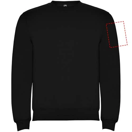 Clasica unisex sveter s výstrihom crewneck - Roly – černá – tlačová plocha – Ľavý biceps