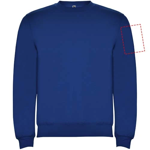Clasica unisex sveter s výstrihom crewneck - Roly – kráľovská modrá – tlačová plocha – Ľavý biceps