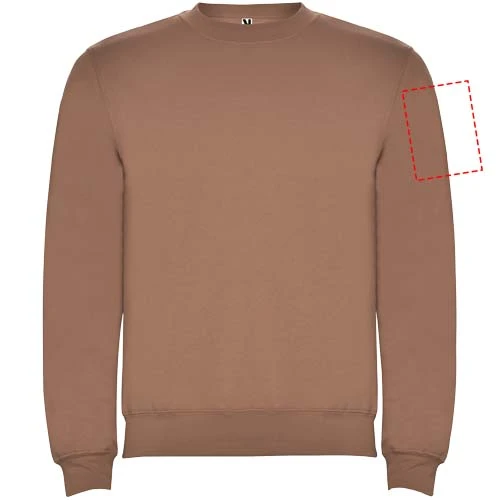Clasica unisex sveter s výstrihom crewneck - Roly – moka – tlačová plocha – Ľavý biceps