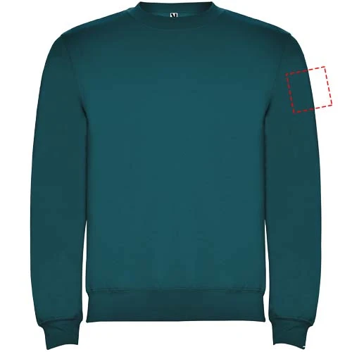 Clasica detský sveter s výstrihom crewneck - Roly – jezerní modrá – tlačová plocha – Ľavý biceps