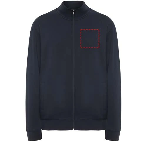 Ulan unisex celorozopínací sveter - Roly – námornícka modrá – tlačová plocha – Ľavá strana hrude