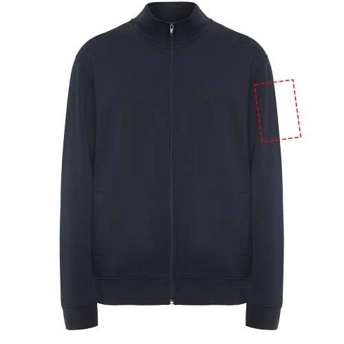 Ulan unisex celorozopínací sveter - Roly – námornícka modrá – tlačová plocha – Levý biceps