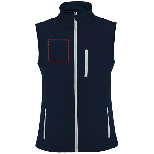 Nevada unisex softshellová vesta - Roly – námornícka modrá – tlačová plocha – Pravá strana hrude