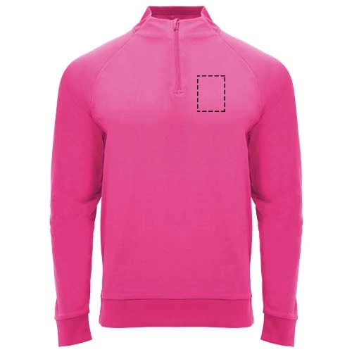 Epiro unisex mikina s dlhým rukávom a štvrtinovým zipsom - Roly – fluorescenční růžová – tlačová plocha – Ľavá strana hrude