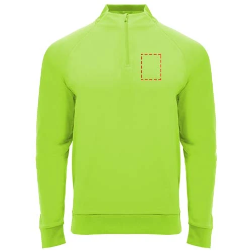 Epiro unisex mikina s dlhým rukávom a štvrtinovým zipsom - Roly – fluorescenční zelená – tlačová plocha – Ľavá strana hrude