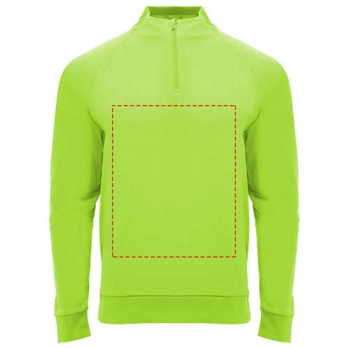 Epiro unisex mikina s dlhým rukávom a štvrtinovým zipsom - Roly – fluorescenční zelená – tlačová plocha – Celá predná strana