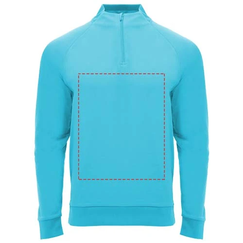 Epiro unisex mikina s dlhým rukávom a štvrtinovým zipsom - Roly – fluorescenční tyrkys – tlačová plocha – Celá predná strana