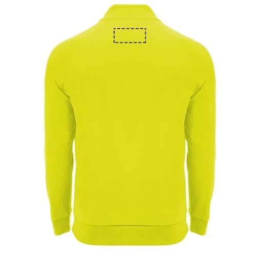 Epiro unisex mikina s dlhým rukávom a štvrtinovým zipsom - Roly – fluorescenční žlutá – tlačová plocha – Horná časť chrbta