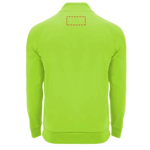 Epiro unisex mikina s dlhým rukávom a štvrtinovým zipsom - Roly – fluorescenční zelená – tlačová plocha – Horná časť chrbta