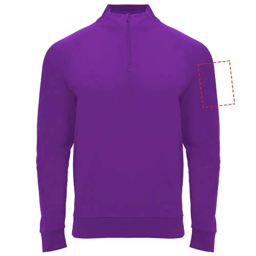 Epiro unisex mikina s dlhým rukávom a štvrtinovým zipsom - Roly – fialková – tlačová plocha – Ľavý biceps