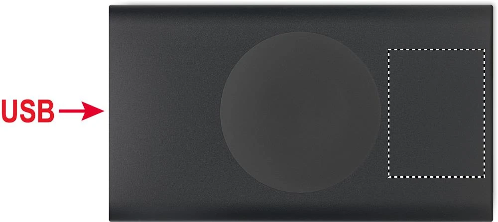 Powerbanka 5000mAh 15W POWERPLUS – černá – tlačová plocha – TOP RIGHT