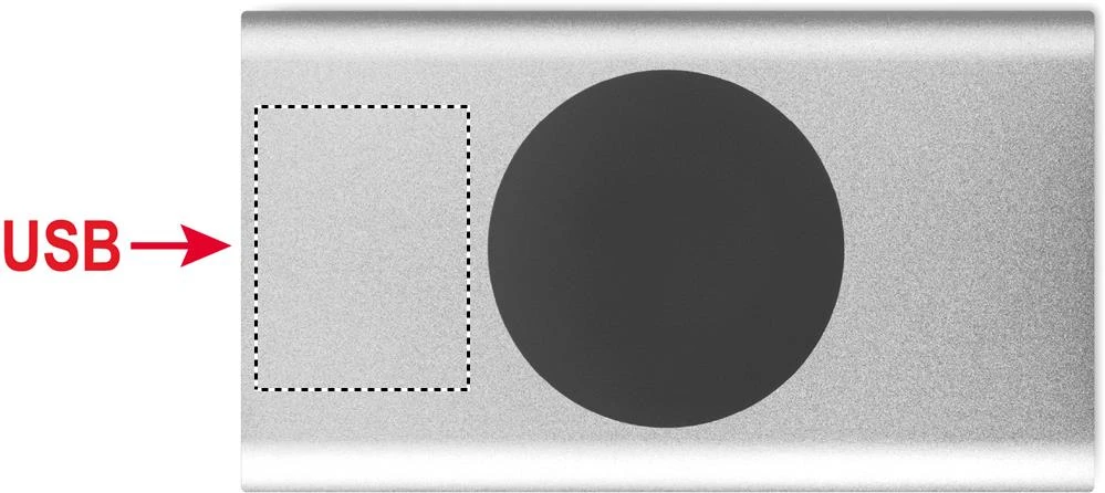 Powerbanka 5000mAh 15W POWERPLUS – matná stříbrná – tlačová plocha – TOP LEFT