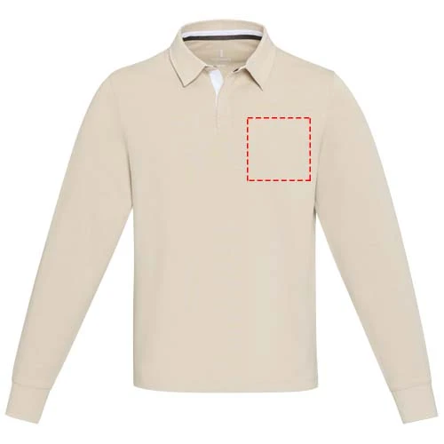 Clyde unisex organická rugby polo mikina - Elevate – ovesné vločky – tlačová plocha – Ľavá strana hrude