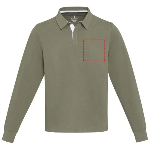 Clyde unisex organická rugby polo mikina - Elevate – zelená – tlačová plocha – Ľavá strana hrude