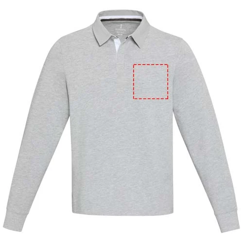 Clyde unisex organická rugby polo mikina - Elevate – žíhaná šedá – tlačová plocha – Ľavá strana hrude