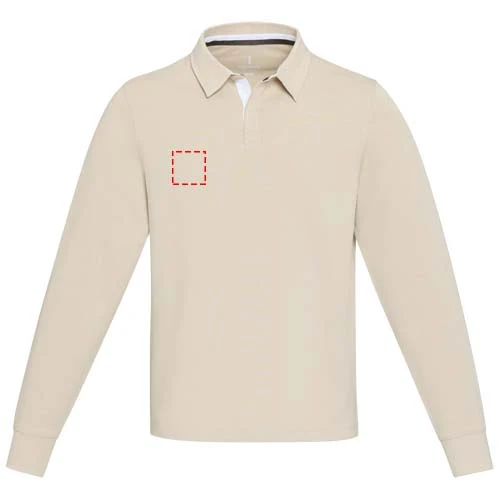Clyde unisex organická rugby polo mikina - Elevate – ovesné vločky – tlačová plocha – Pravá strana hrude