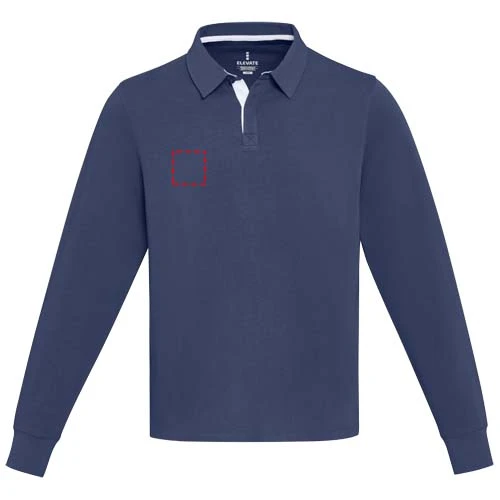 Clyde unisex organická rugby polo mikina - Elevate – námornícka modrá – tlačová plocha – Pravá strana hrude