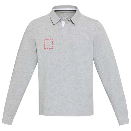 Clyde unisex organická rugby polo mikina - Elevate – žíhaná šedá – tlačová plocha – Pravá strana hrude