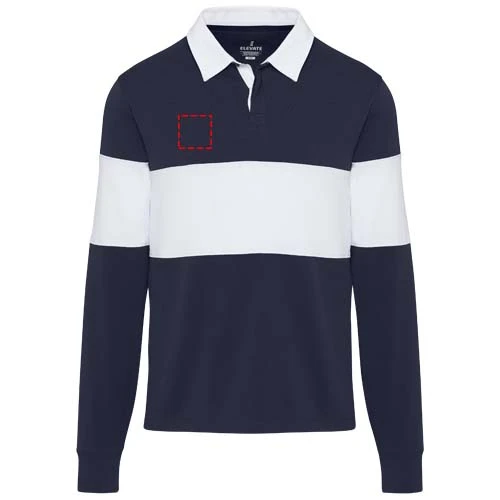 Clyde unisex organická rugby polo mikina - Elevate – námornícka modrá – tlačová plocha – Pravá strana hrude