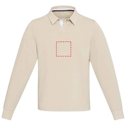 Clyde unisex organická rugby polo mikina - Elevate – ovesné vločky – tlačová plocha – Celá predná strana