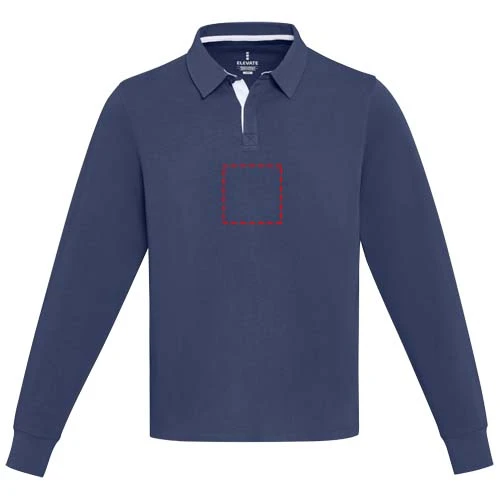 Clyde unisex organická rugby polo mikina - Elevate – námornícka modrá – tlačová plocha – Celá predná strana