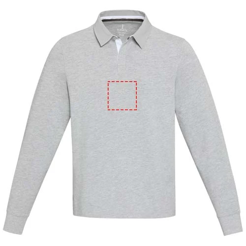 Clyde unisex organická rugby polo mikina - Elevate – žíhaná šedá – tlačová plocha – Impact celá před