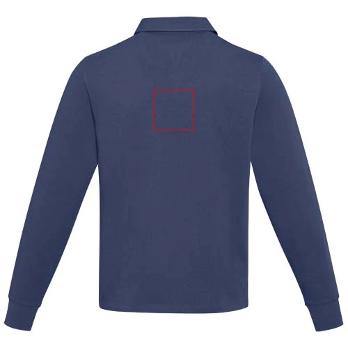Clyde unisex organická rugby polo mikina - Elevate – námornícka modrá – tlačová plocha – Horná časť chrbta