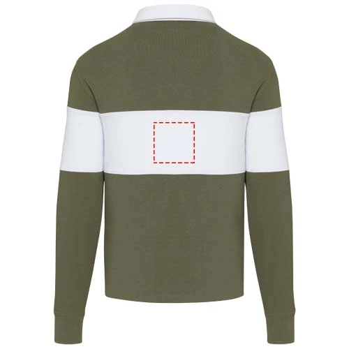 Clyde unisex organická rugby polo mikina - Elevate – zelená – tlačová plocha – Horná časť chrbta