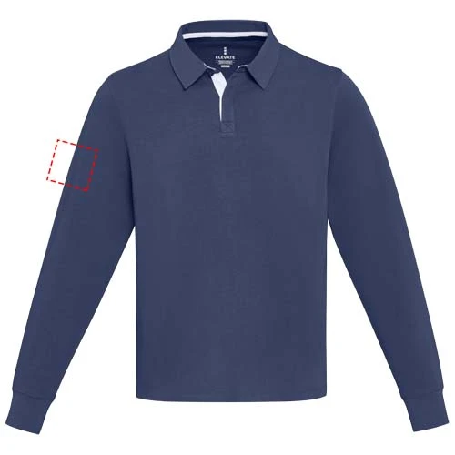 Clyde unisex organická rugby polo mikina - Elevate – námornícka modrá – tlačová plocha – Pravý biceps