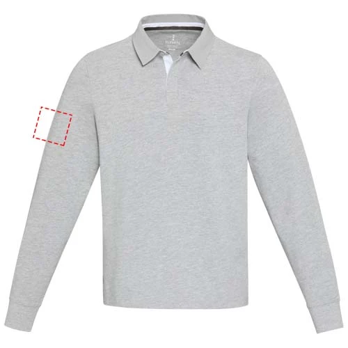Clyde unisex organická rugby polo mikina - Elevate – žíhaná šedá – tlačová plocha – Pravý biceps