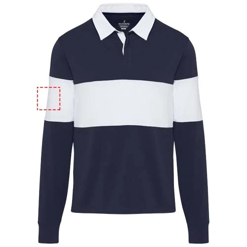 Clyde unisex organická rugby polo mikina - Elevate – námornícka modrá – tlačová plocha – Pravý biceps
