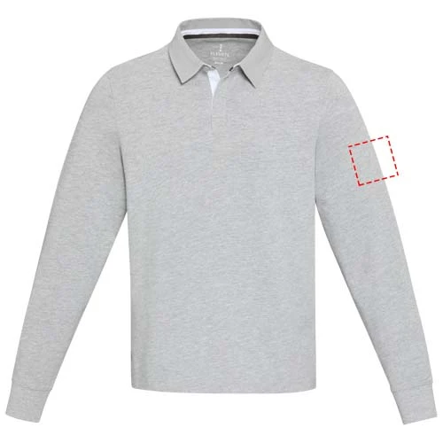 Clyde unisex organická rugby polo mikina - Elevate – žíhaná šedá – tlačová plocha – Levý biceps