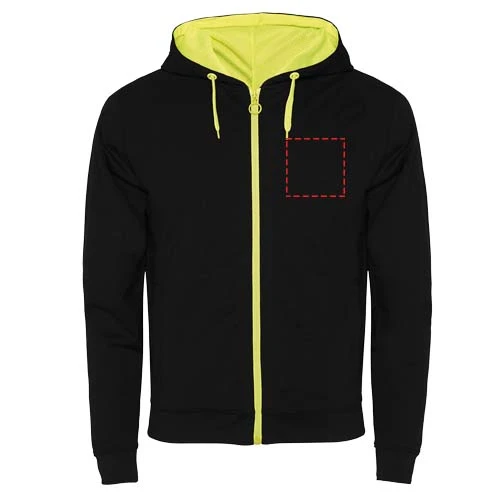 Unisex mikina Fuji - Roly – černá – tlačová plocha – Ľavá strana hrude