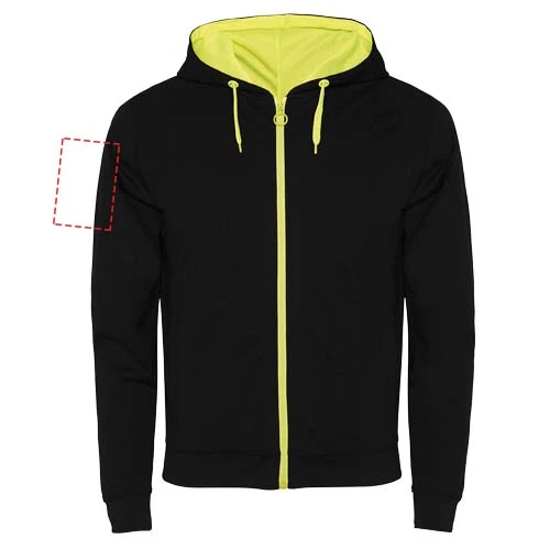 Unisex mikina Fuji - Roly – černá – tlačová plocha – Pravý biceps