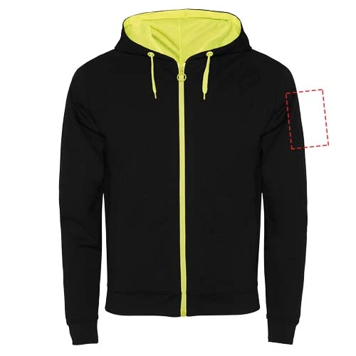 Unisex mikina Fuji - Roly – černá – tlačová plocha – Ľavý biceps