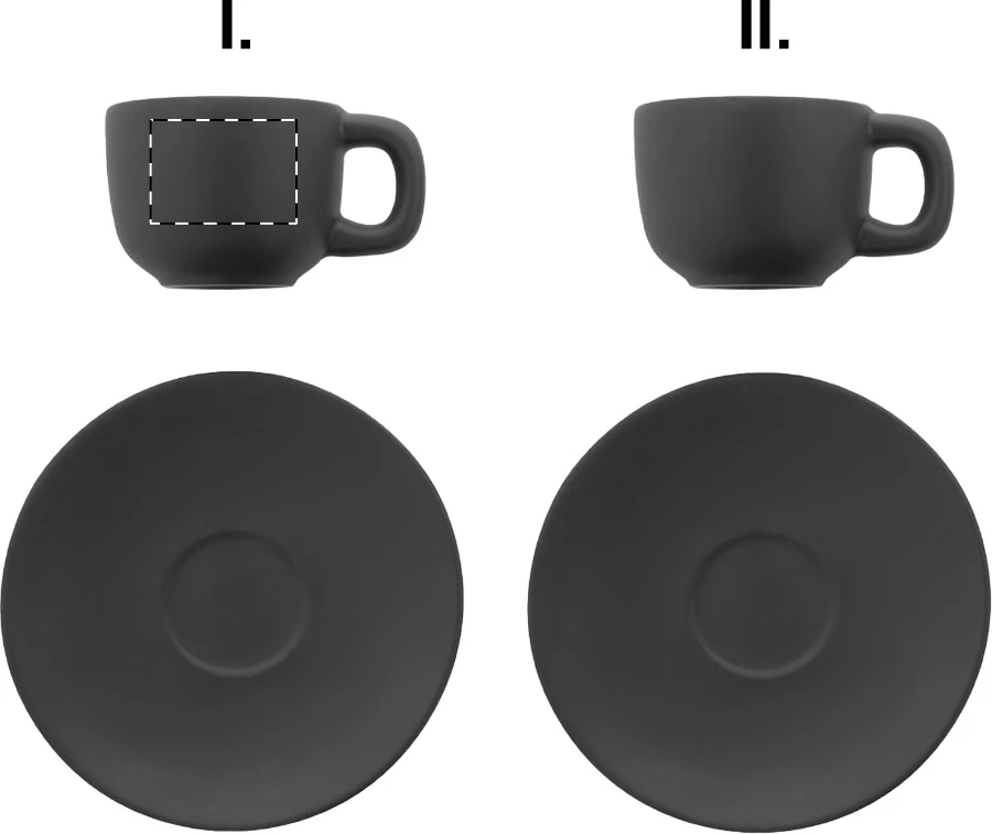 Caturra sada šálok na espresso – čierna – tlačová plocha – Šálka 1 - pre praváka