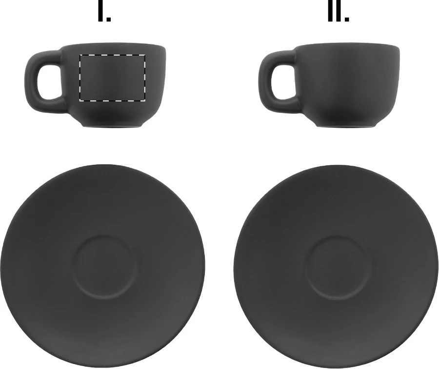 Caturra sada šálok na espresso – čierna – tlačová plocha – Šálka 1 - pre ľaváka